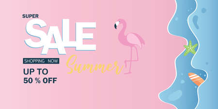 Summer sale on mobile phone display. Modern phone with round edges in woman hand. Beach and sea in background.のイラスト素材