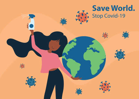 Women protect the world.Coronavirus COVID-19 outbreak in the world. COVID-19 protection concept.のイラスト素材