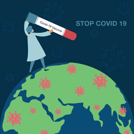 COVID-19 Virus Vaccine, syringe injection, prevention, immunization, cure and treatment for coronavirus infection.のイラスト素材