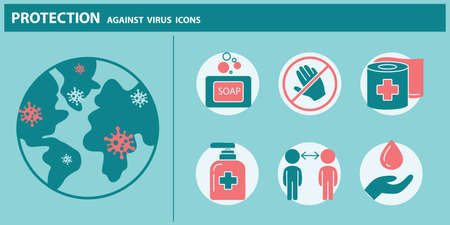 Coronavirus 2019-nCoV Covid-19 Prevention icon set syringe, drugs, covid, pulses, health.のイラスト素材