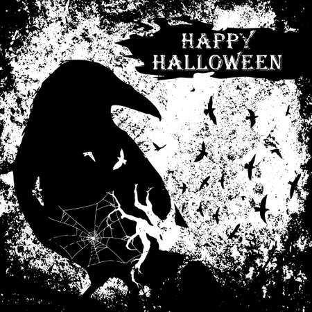 Halloween Sale banner with lettering and detailed engraving background. Pumpkin, crow, skull, cat hand drawn elements. Great for voucher, offer, coupon, holiday sale.のイラスト素材