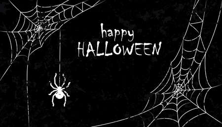 Halloween background. Spider web and spiders on a dark background. Copy space. Festive backgroundのイラスト素材
