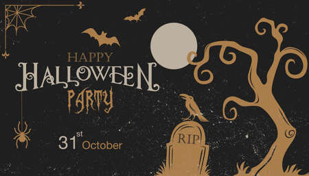 Halloween vintage font. Emblem in the old style on a dark background.のイラスト素材