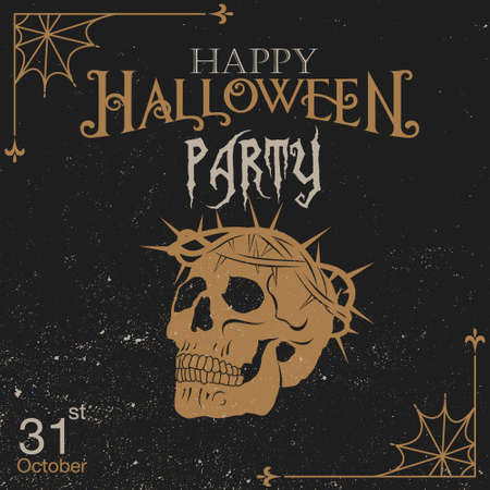 Halloween vintage font. Emblem in the old style on a dark background.のイラスト素材