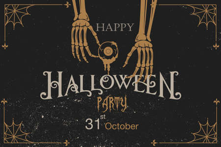 Halloween vintage font. Emblem in the old style on a dark background.のイラスト素材