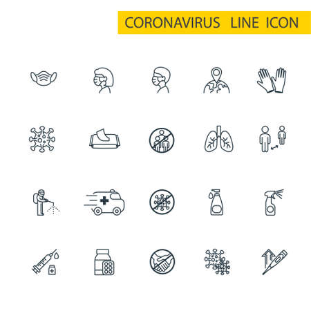 Coronavirus, Covid-19 icon set in thin line style vector illustration graphic designのイラスト素材