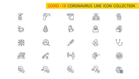 Coronavirus thin line icon set, Covid-19 symbols set collection or vector sketches.のイラスト素材