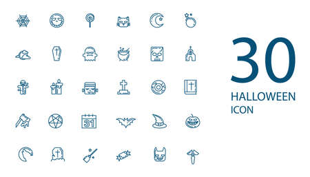 Halloween thin line icon set, mystery symbols collection or sketches.のイラスト素材