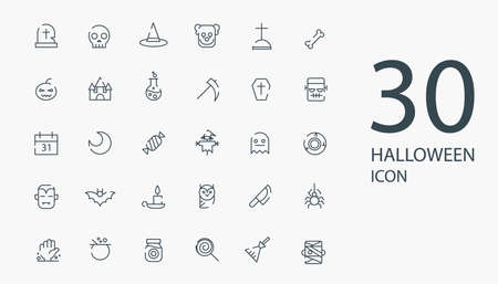 Halloween line icon set, horror symbols collection, vector sketchesのイラスト素材