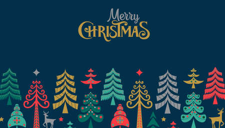 Merry Christmas retro folk pine tree template designのイラスト素材