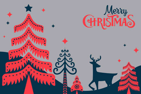 Merry Christmas retro folk pine tree template designのイラスト素材