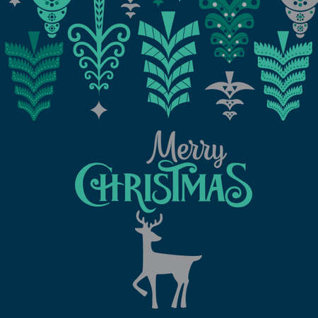 Merry Christmas retro folk pine tree template designのイラスト素材