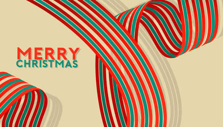 Christmas and New Year. Xmas cream  background with  Green and white ribbon ,snowflakes, light. Merry Christmas card. Vector Illustrationのイラスト素材