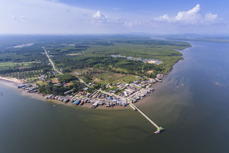 Aerial view of Laem Kruat district and Laem Kruat pier. Laem Kruat is a subdistrict in Nuea Khlong, Krabi province, Thailand.の写真素材