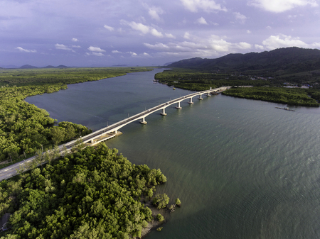 Aerial view Siri Lanta bridge, Koh Lanta, Krabi, Thailandの写真素材