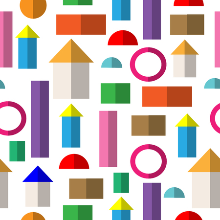 Seemless pattern of colorful wood block toy for kids, vector design.のイラスト素材