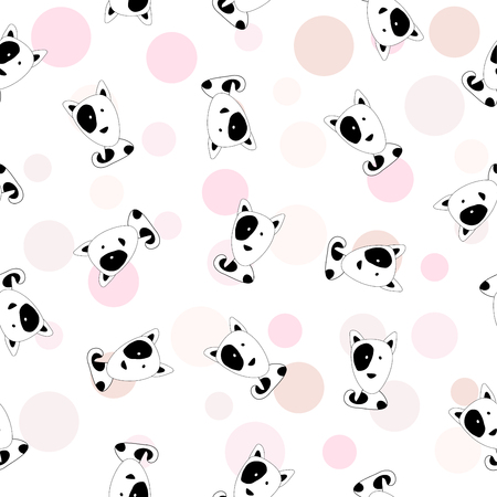 Seemless pattern of cartoon black and white dog head white background, Vectore design for paper print business, fabric or background.のイラスト素材