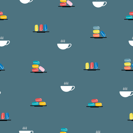 Seemless pattern of cartoon colorful macaroon and coffee cup green brown background, Vectore design for paper print business, fabric or background and wallpaper. .のイラスト素材