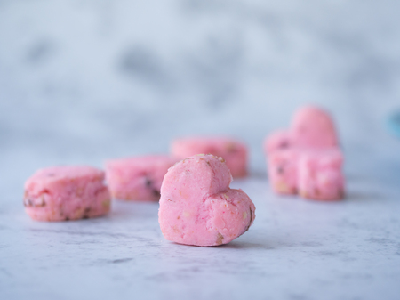 Kleeb Lamduan,Thai shortbread cookies in heart shape for love issue or valentine's day. Free space.の写真素材