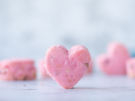 Kleeb Lamduan,Thai shortbread cookies in heart shape for love issue or valentine's day. Free space.の写真素材