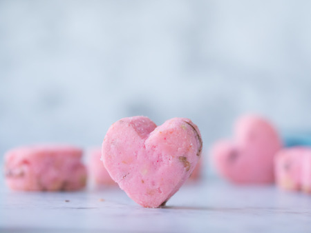Kleeb Lamduan,Thai shortbread cookies in heart shape for love issue or valentine's day. Free space.の写真素材