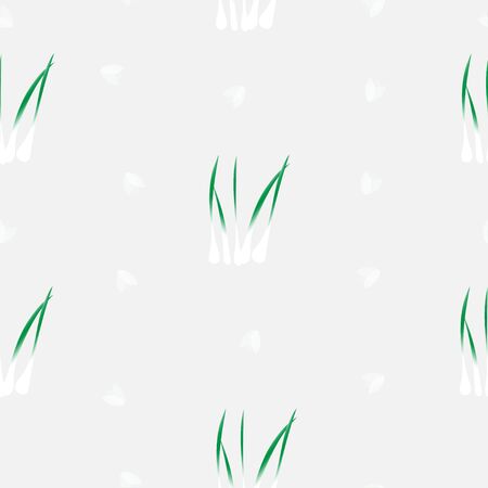 Seamless pattern of doodle green spring onion for wallpaper, paper business, fabric work, food issue.  Vector design.のイラスト素材