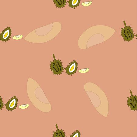 Seamless pattern of cute doodle durian on brown background for wallpaper, paper business, fabric work, food issue. Vector design.のイラスト素材