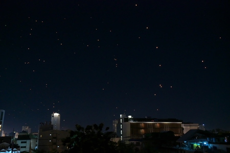 Sky lantern festival (yee peng lanna) in Chaing Mai, Thailandの写真素材