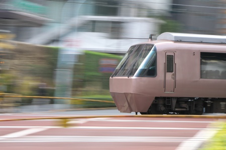Panning of train at a crossing placeの写真素材
