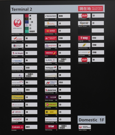 Narita, Japan-September 23, 2017: List of airlines operating at Narita airport terminal 2.のeditorial素材