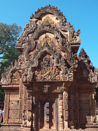 Siem Reap, Cambodia-December 23, 2017: Banteay Srei is a 10th-century Cambodian temple dedicated to the Hindu god Shiva.の写真素材