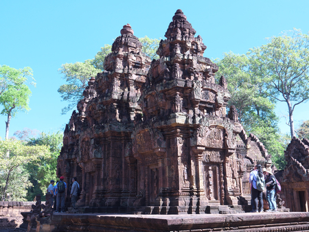 Siem Reap, Cambodia-December 23, 2017: Banteay Srei is a 10th-century Cambodian temple dedicated to the Hindu god Shiva. Only researcher can approach the monument.のeditorial素材