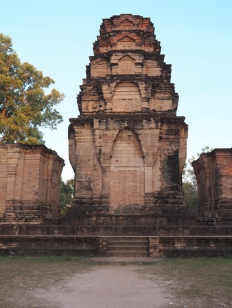 Siem Reap-Prasat Kravan is a small temple consisting of five reddish brick towers on a common terrace, located at Siem Reap, Cambodia. It is famous for relief of Vishnu and Lakshmi.の写真素材