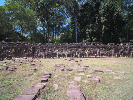 Siem Reap, Cambodia-dcmbr 22, 2017: The terrace of the elephants is part of the walled city of Angkor Thom. The terrace is named for the carvings of elephants on its eastern face.のeditorial素材