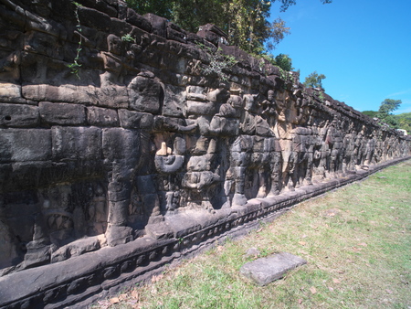 Siem Reap, Cambodia-December 22, 2017: The terrace of the elephants is part of the walled city of Angkor Thom. The terrace is named for the carvings of elephants on its eastern face.のeditorial素材