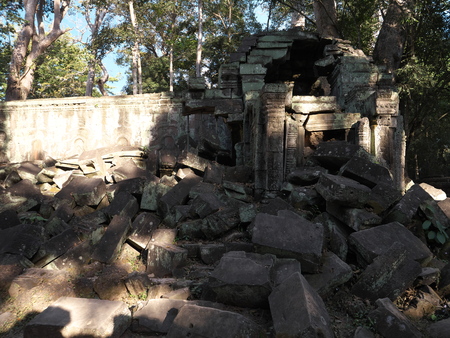 Siem Reap, Cambodia-December 23, 2017: Ruined temples in Ta Prohm in Siem Reap, Cambodia.のeditorial素材