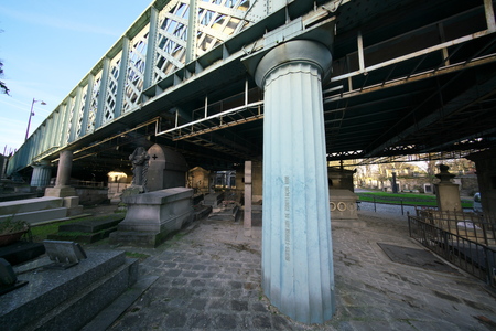 Paris, France-January 23, 2018: The Rue Caulaincourt viaduct passes over the Montmartre Cemetery, which is the third largest neropolic in Paris.のeditorial素材