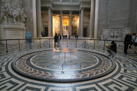 Paris, France-January 22, 2018: A Foucault pendulum is installed at Pantheon de Paris. It clearly demonstrates the rotation of the earth.のeditorial素材