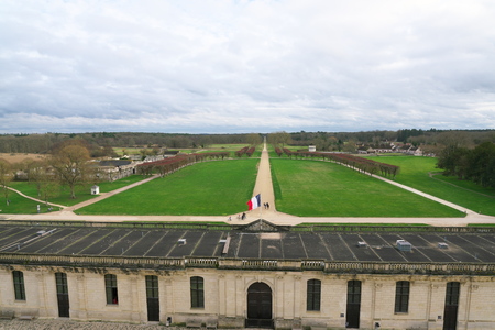 Loir-et-Cher, France-January 24, 2018: Beautiful garden of Chateau de Chambordのeditorial素材