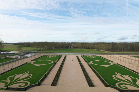 Loir-et-Cher, France-January 24, 2018: Beautiful garden of Chateau de Chambordのeditorial素材