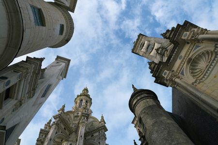 Loir-et-Cher, France-January 24, 2018: Towers of Chateau de Chambordのeditorial素材
