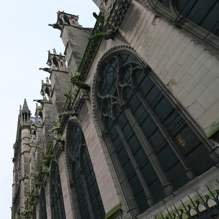 Paris, France-January 19, 2018: Wet gargoyles at a Catholic church in Franceの写真素材