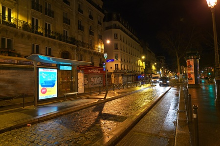 Paris, France-January 19, 2018: Bus stop of Anvers, the nearest stop to the Sacre Coeur, in the early morningのeditorial素材