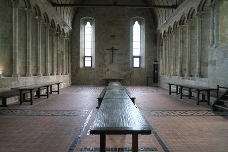 Normandy, France-January 26, 2018: Refectory of the church-abbey of Mont-Saint-Michelのeditorial素材