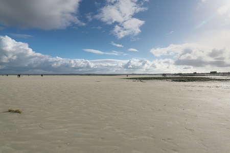 Normandy, France-January 26, 2018: Mud flat of Mont-Saint-Michelの写真素材