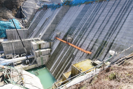 Gunma, Japan-March 17, 2018: Yanba Dam is a concrete gravity dam, which is under construction in Naganohara, Agatsuma Distr ICT, Gunma Prefecture, Japan. Its height is 116 m and its width is 291 m.のeditorial素材