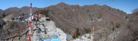 Gunma, Japan-March 17, 2018: Yanba Dam is a concrete gravity dam, which is under construction in Naganohara, Agatsuma Distr ICT, Gunma Prefecture, Japan. Its height is 116 m and its width is 291 m.のeditorial素材