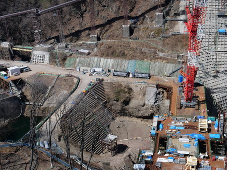 Gunma, Japan-March 17, 2018: Yanba Dam is a concrete gravity dam, which is under construction in Naganohara, Agatsuma Distr ICT, Gunma Prefecture, Japan. Its height is 116 m and its width is 291 m.のeditorial素材
