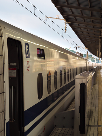 WKanagawa, Japan-May 2, 2018: The first train of the day, ready for boardingのeditorial素材