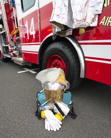 Tokyo, Japan-May 31, 2018: A firefighter is on a break for a while.のeditorial素材
